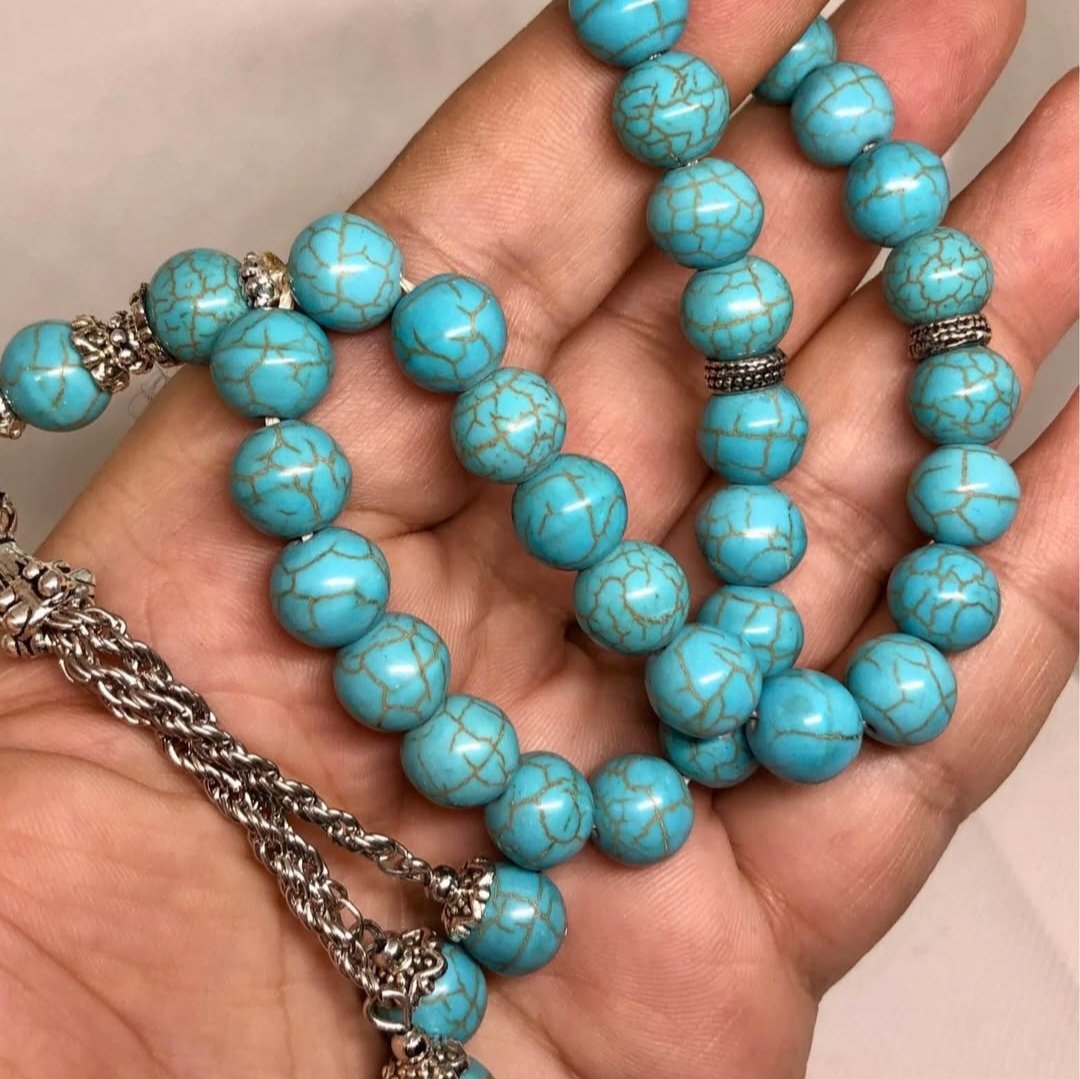 Natural blue Feroza Stone Tasbeeh 33 beads. - Image 3