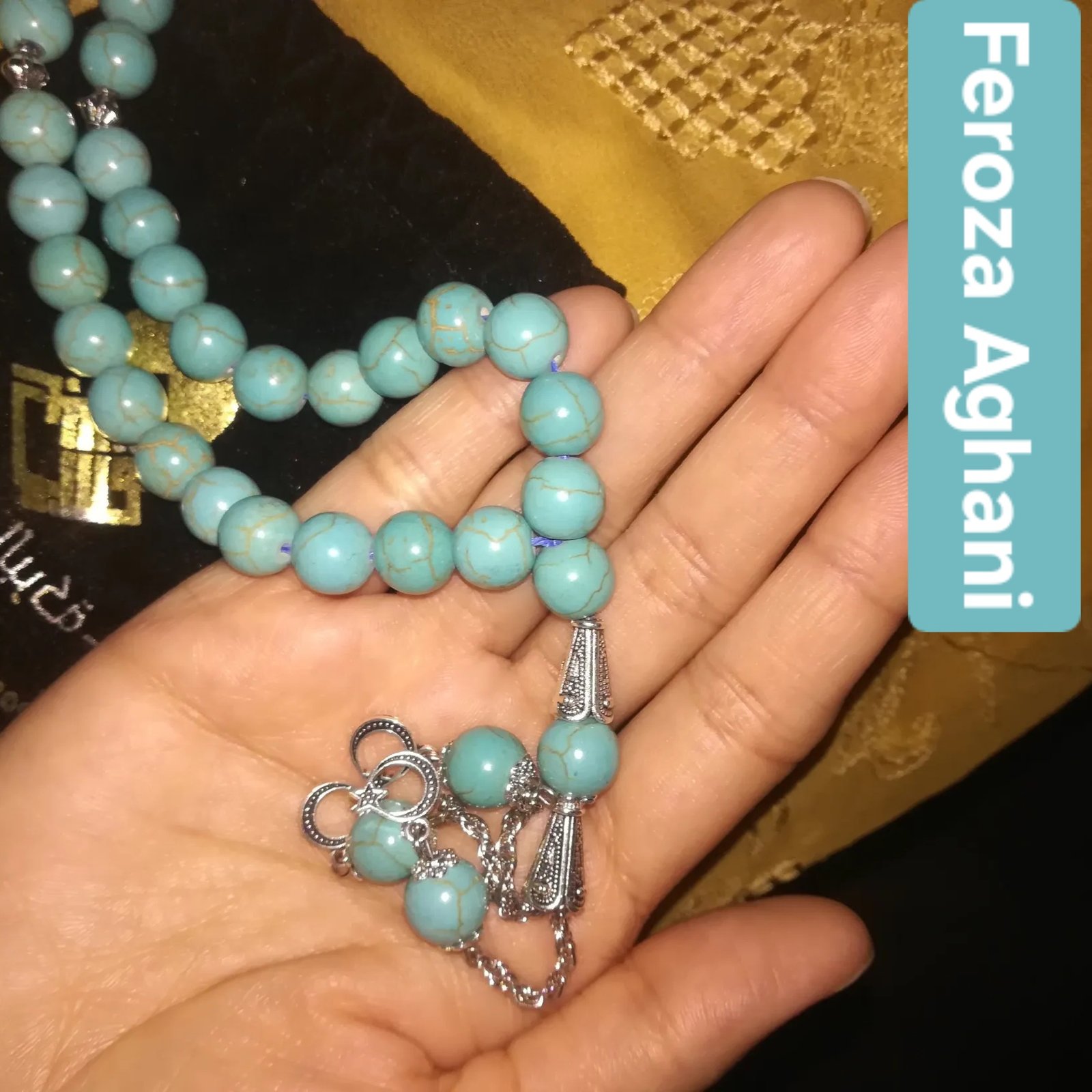 Natural blue Feroza Stone Tasbeeh 33 beads. - Image 7