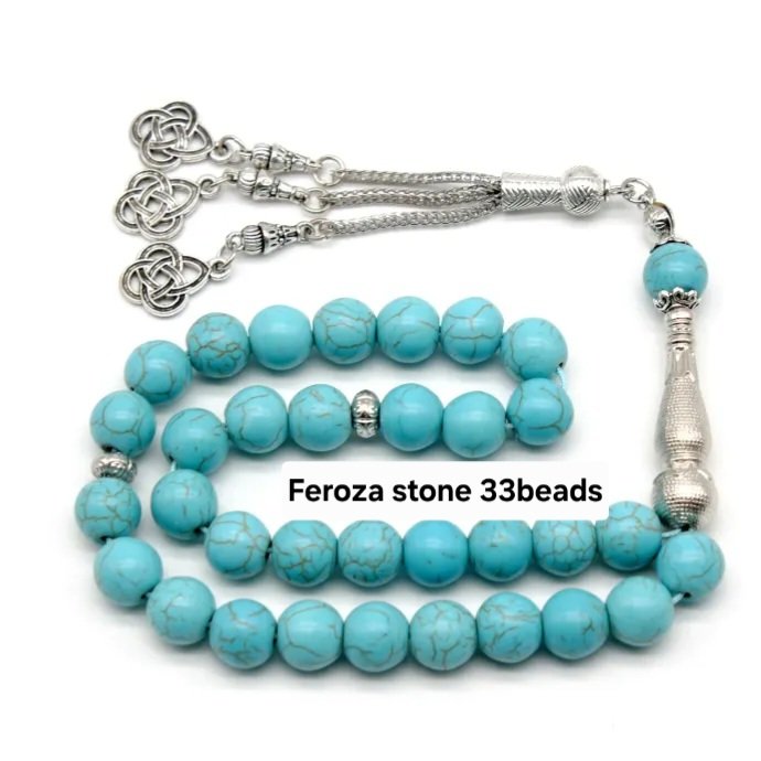 Natural blue Feroza Stone Tasbeeh 33 beads.