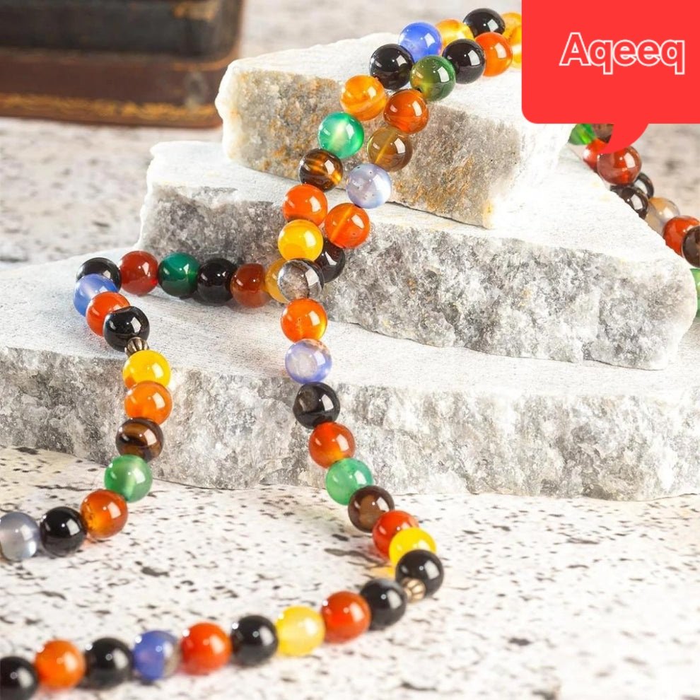Premium Quality multi colour natural aqeeq stone tasbeeh 99 beads. - Image 2