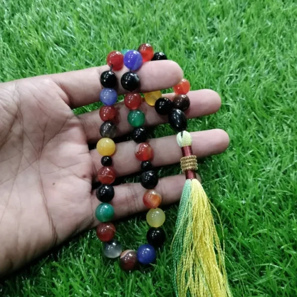Premium multi colour natural aqeeq stone tasbeeh 33 beads.
