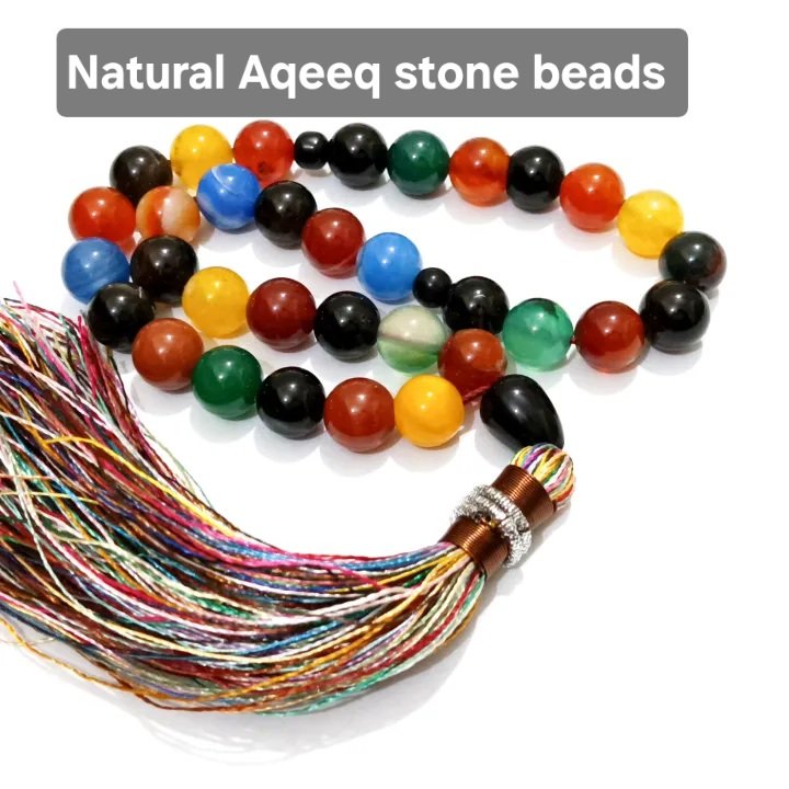 Premium multi colour natural aqeeq stone tasbeeh 33 beads. - Image 3