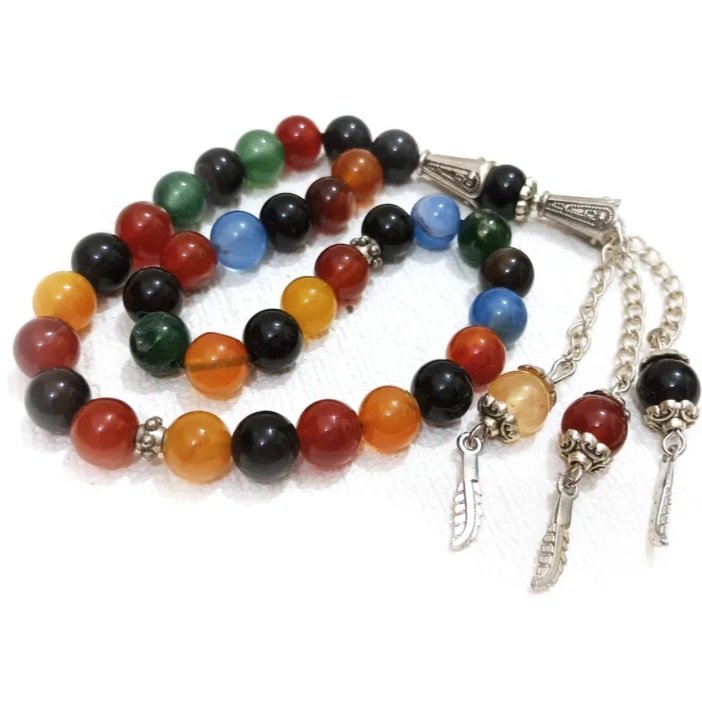 Premium multi colour natural aqeeq stone tasbeeh 33 beads. - Image 5