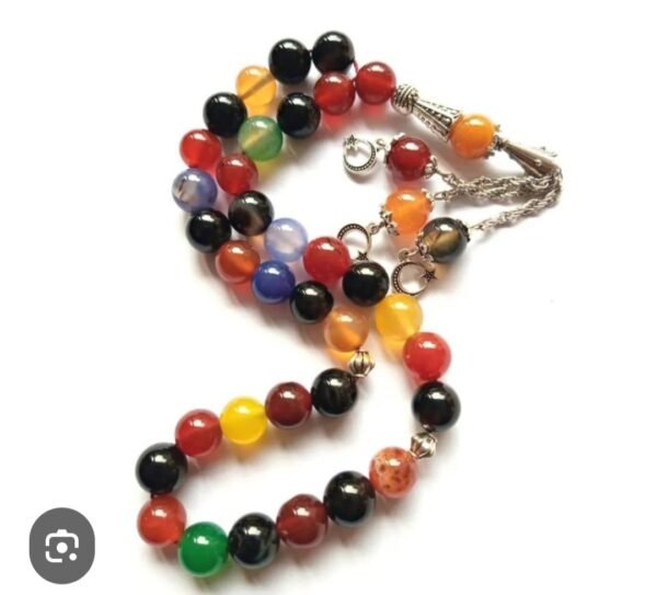 Premium multi colour natural aqeeq stone tasbeeh 33 beads.