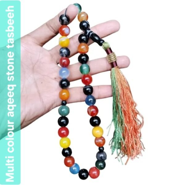 Premium multi colour natural aqeeq stone tasbeeh 33 beads.