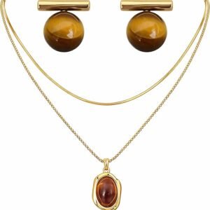 Brown Tiger Eye Jewelry Set