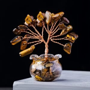 🌿 Elegant Tiger Eye Money Tree Décor – Good Fortune & Style