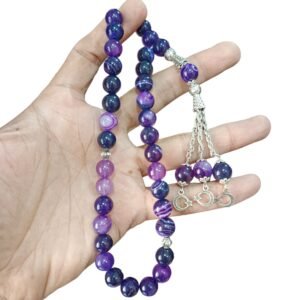 Elegant Purple Striped Agate Stone Tasbeeh – Handmade Misbaha / Tasbih