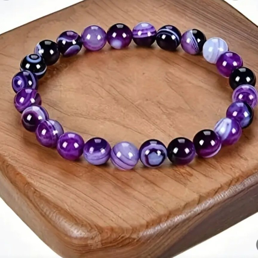 Boho Purple Striped Agate Bracelet – Colorful Natural Stone Jewelry