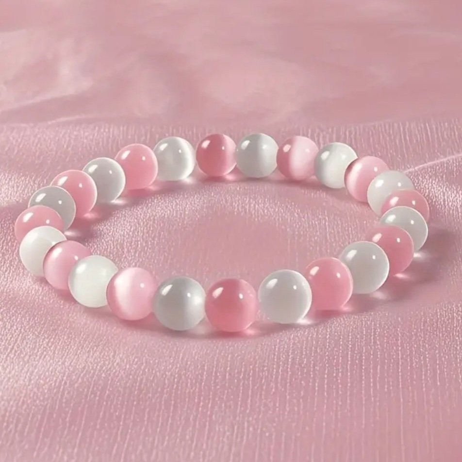 Elegant Pink White Cat Eye Bracelet – Spiritual & Fashionable Design - Image 2