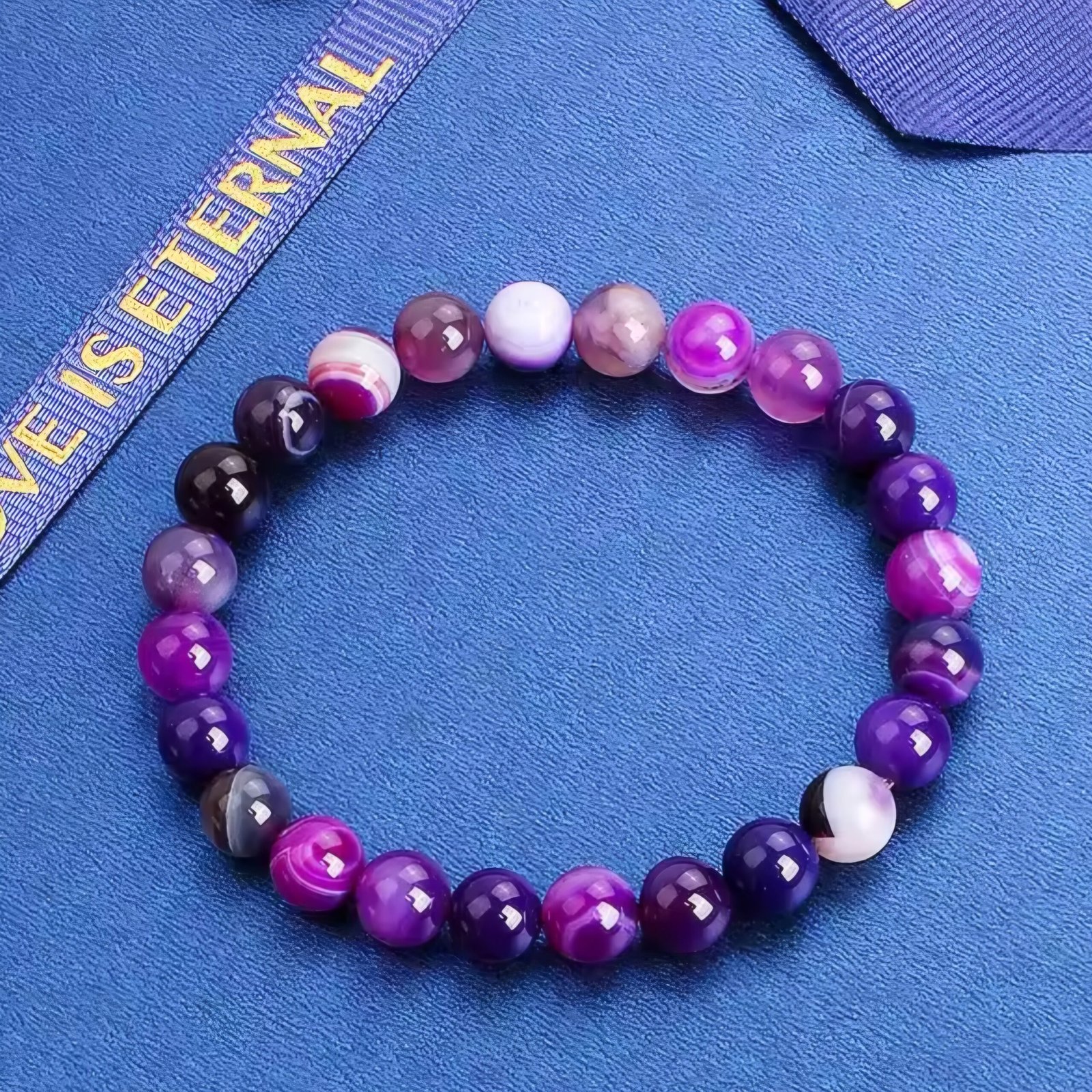 Boho Purple Striped Agate Bracelet – Colorful Natural Stone Jewelry - Image 4