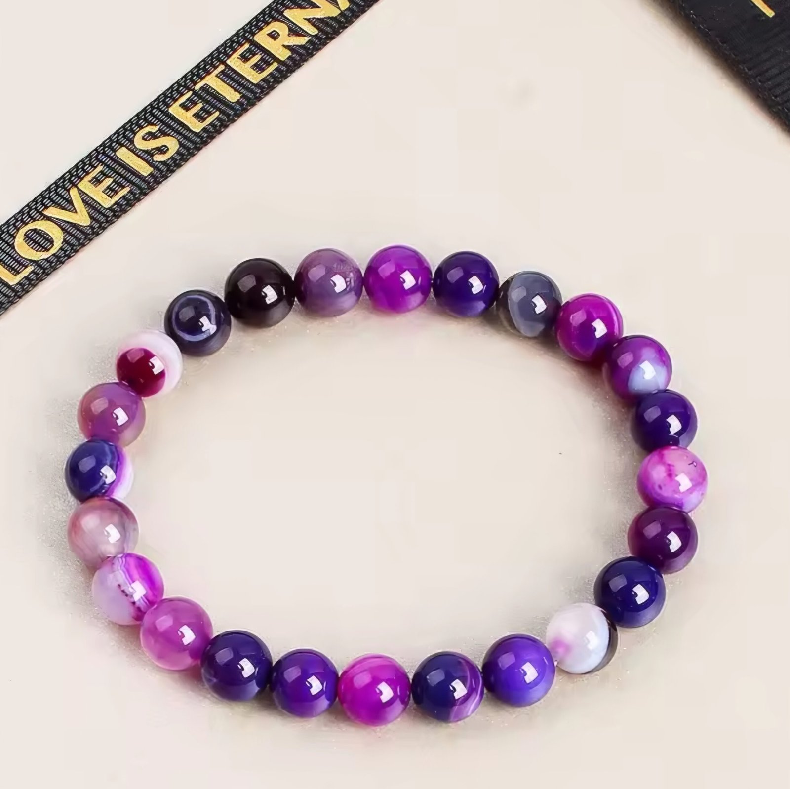Boho Purple Striped Agate Bracelet – Colorful Natural Stone Jewelry - Image 5