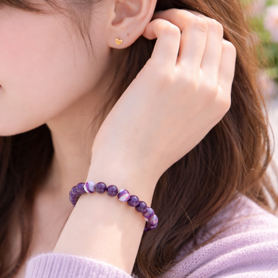 Boho Purple Striped Agate Bracelet – Colorful Natural Stone Jewelry - Image 2