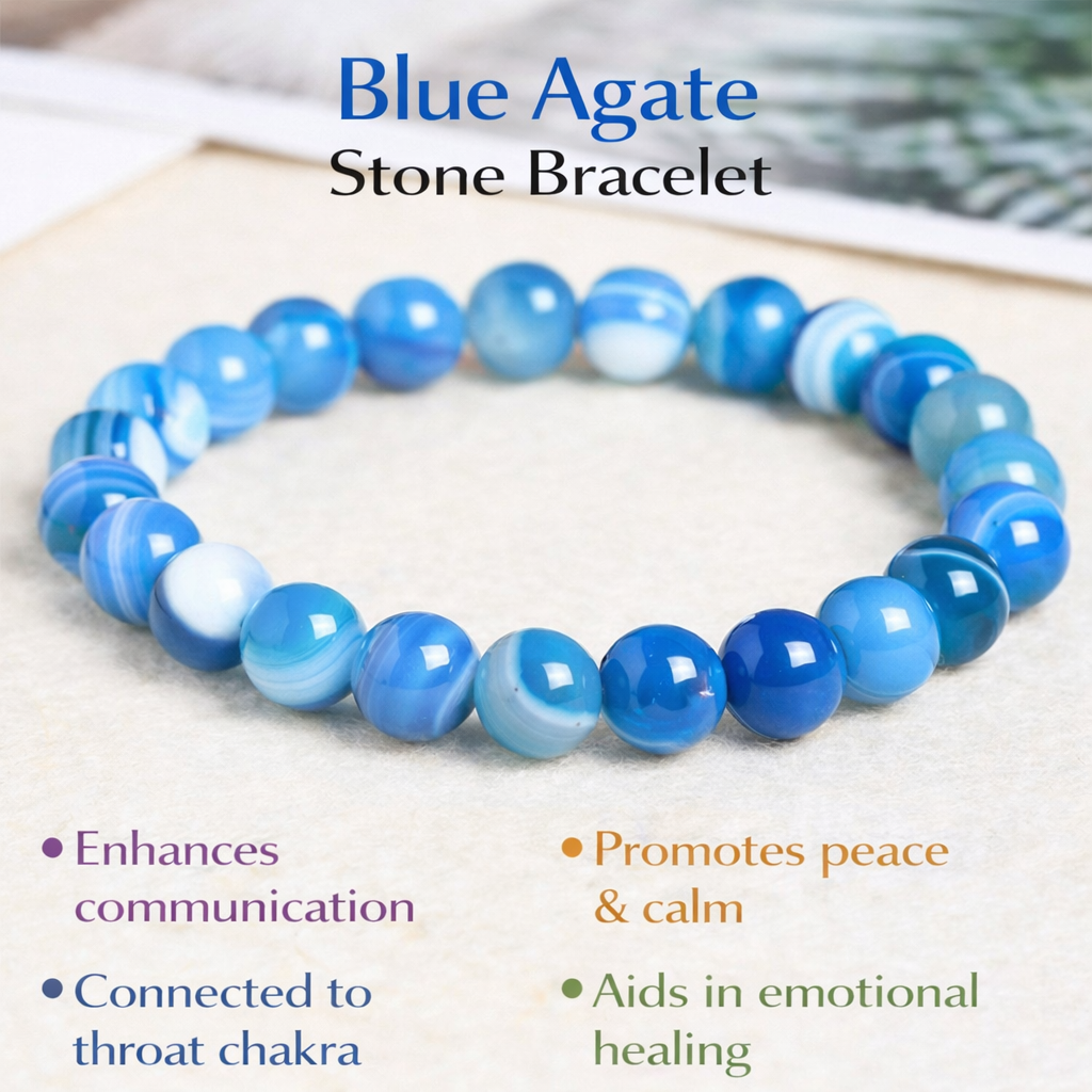 Treated Blue Striped Agate Bracelet – Balance & Stylish Healing Jewelry
