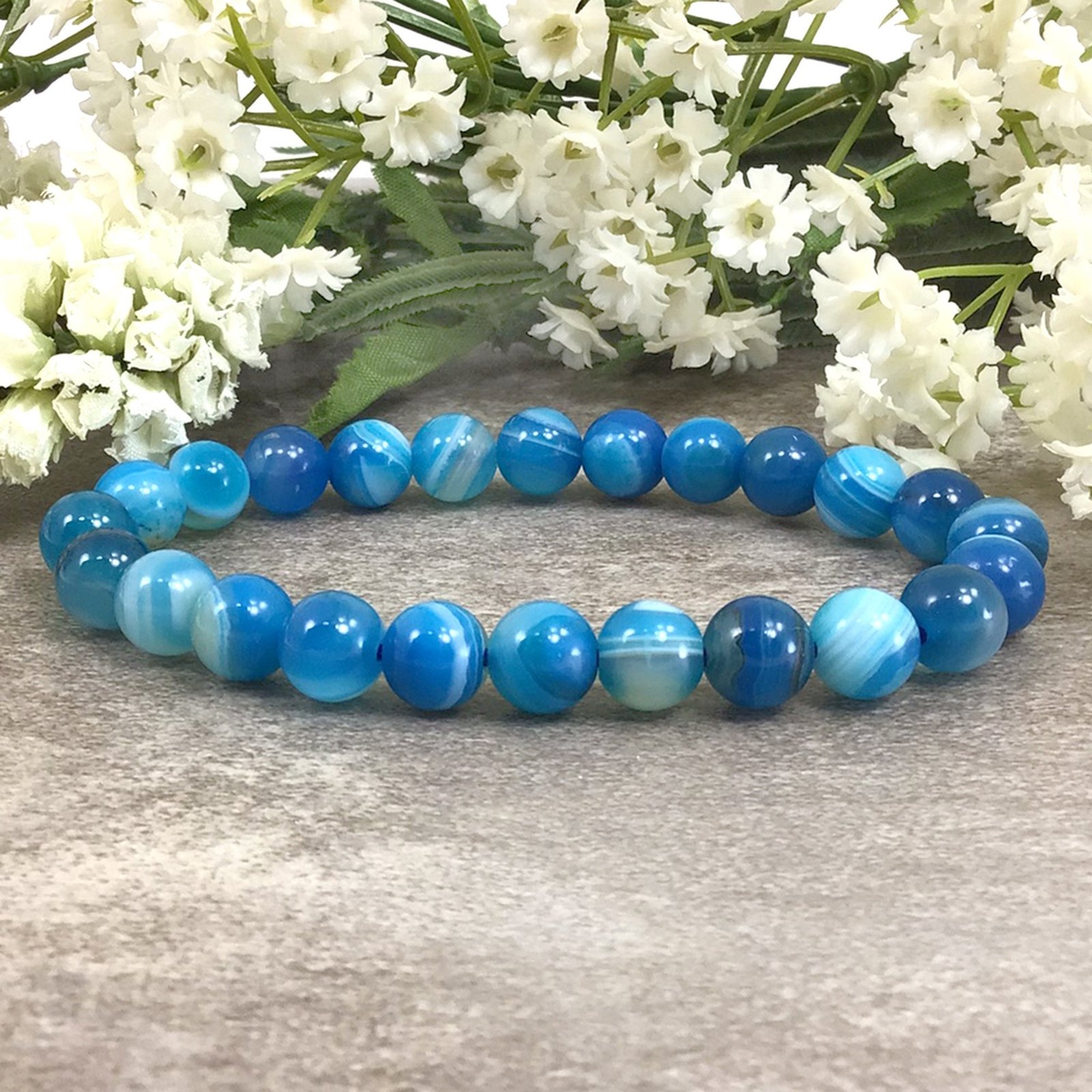 Treated Blue Striped Agate Bracelet – Balance & Stylish Healing Jewelry - Image 2