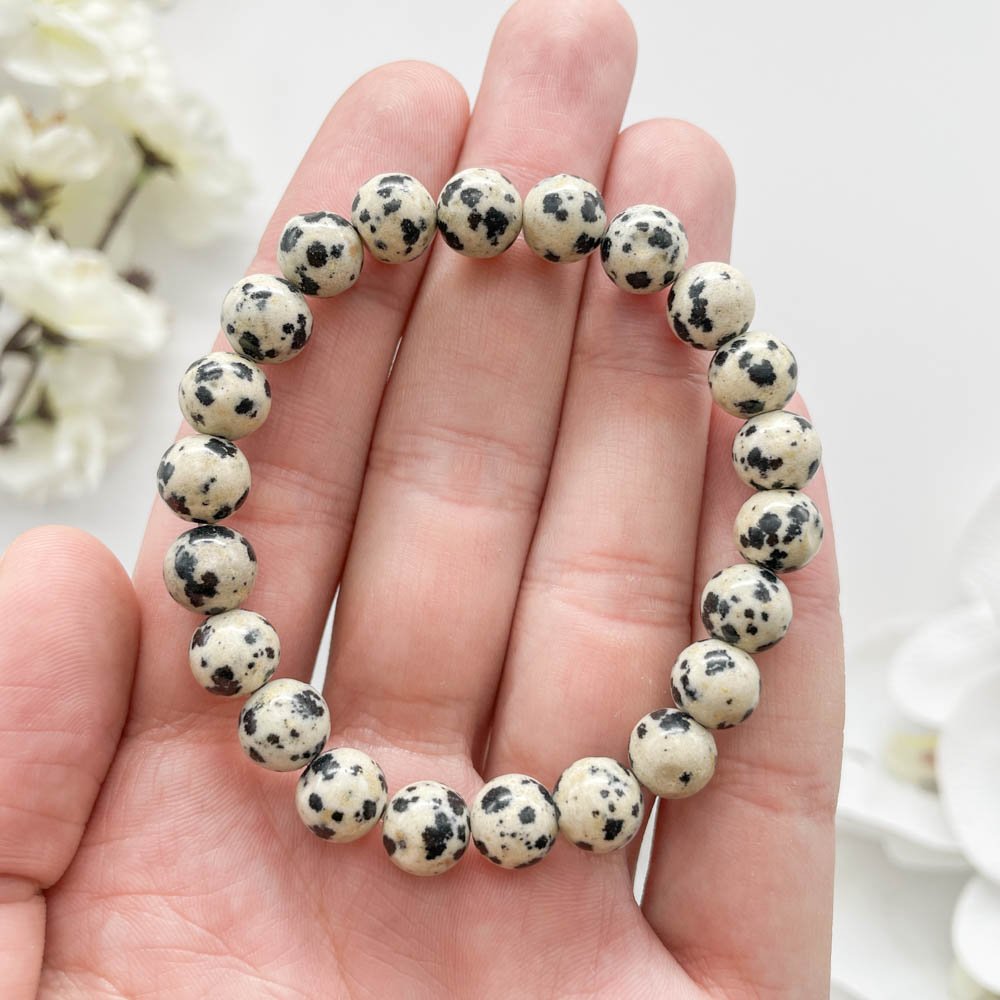 Natural Dalmatian Stone Bracelet – Stylish & Unique Pattern Design ✨