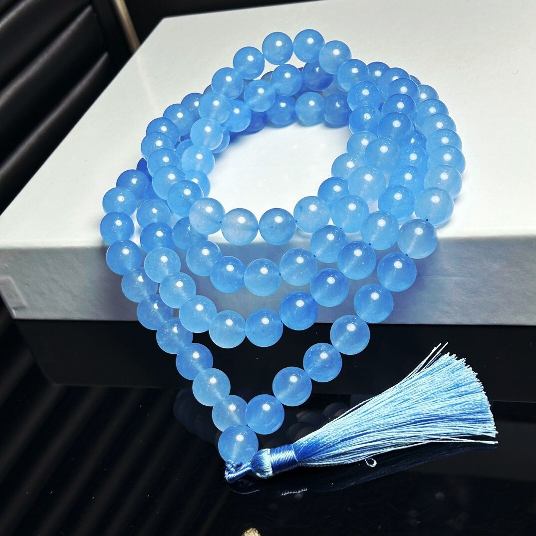 Natural Blue Jade Tasbeeh (99 Beads) – Calm & Peaceful Prayer Mala 💙 - Image 2
