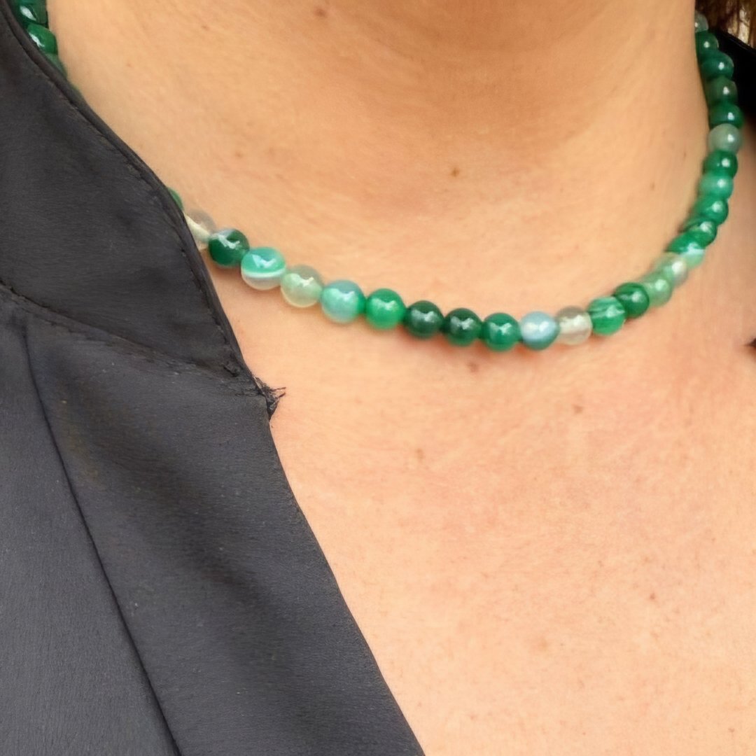Green Striped Agate Necklace – Calm & Elegant