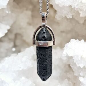 “Black Lava Pendant – Unique Textured Gem Necklace”