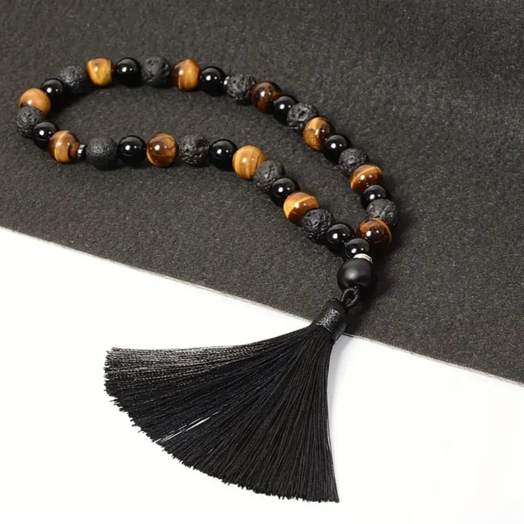 Elegant 33 Beads Tasbeeh – Lava Stone + Tiger Eye + Black Onyx Spiritual Mala 🕌 - Image 3