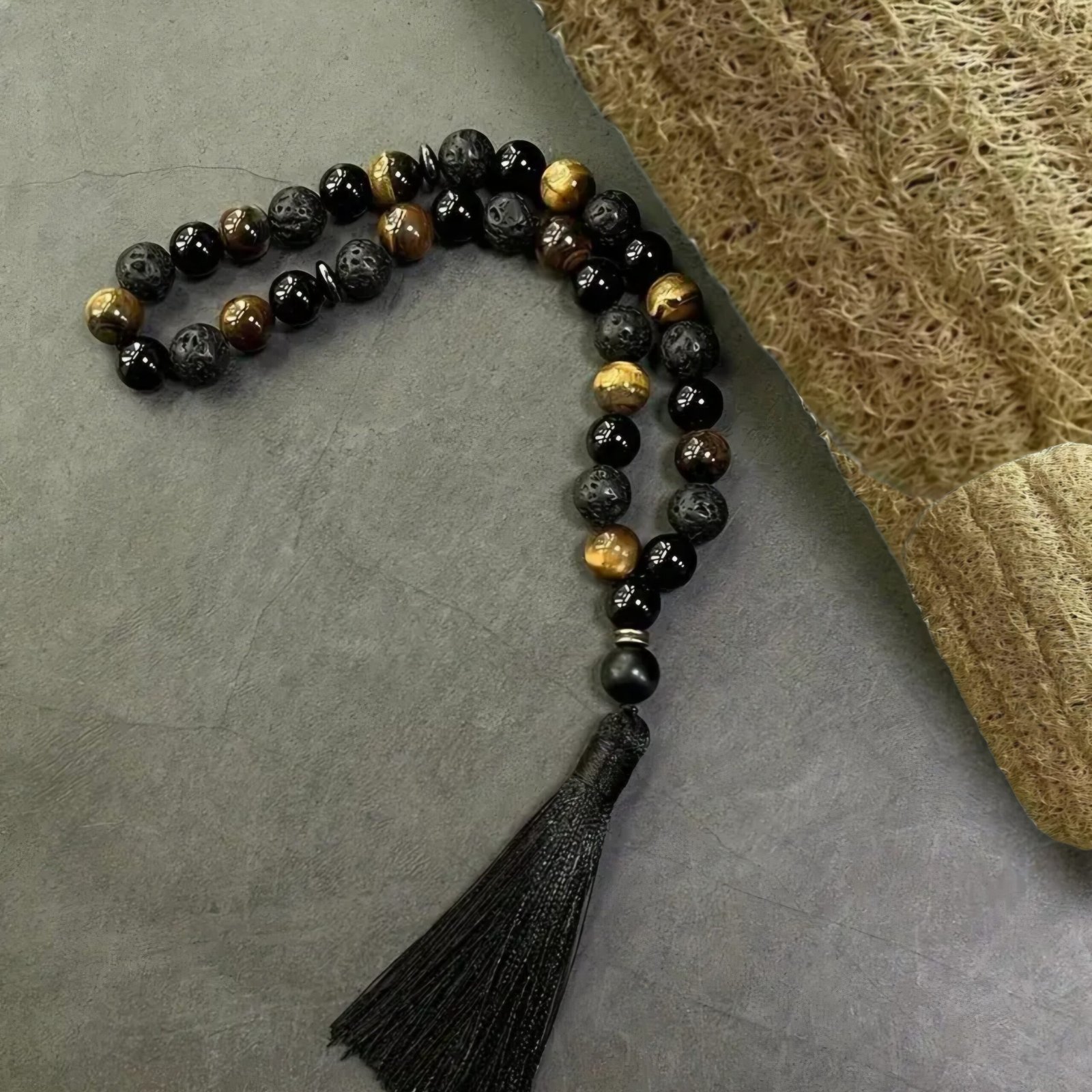 Elegant 33 Beads Tasbeeh – Lava Stone + Tiger Eye + Black Onyx Spiritual Mala 🕌