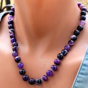 “Elegant Purple Striped Agate Necklace – Natural Stone Beauty”