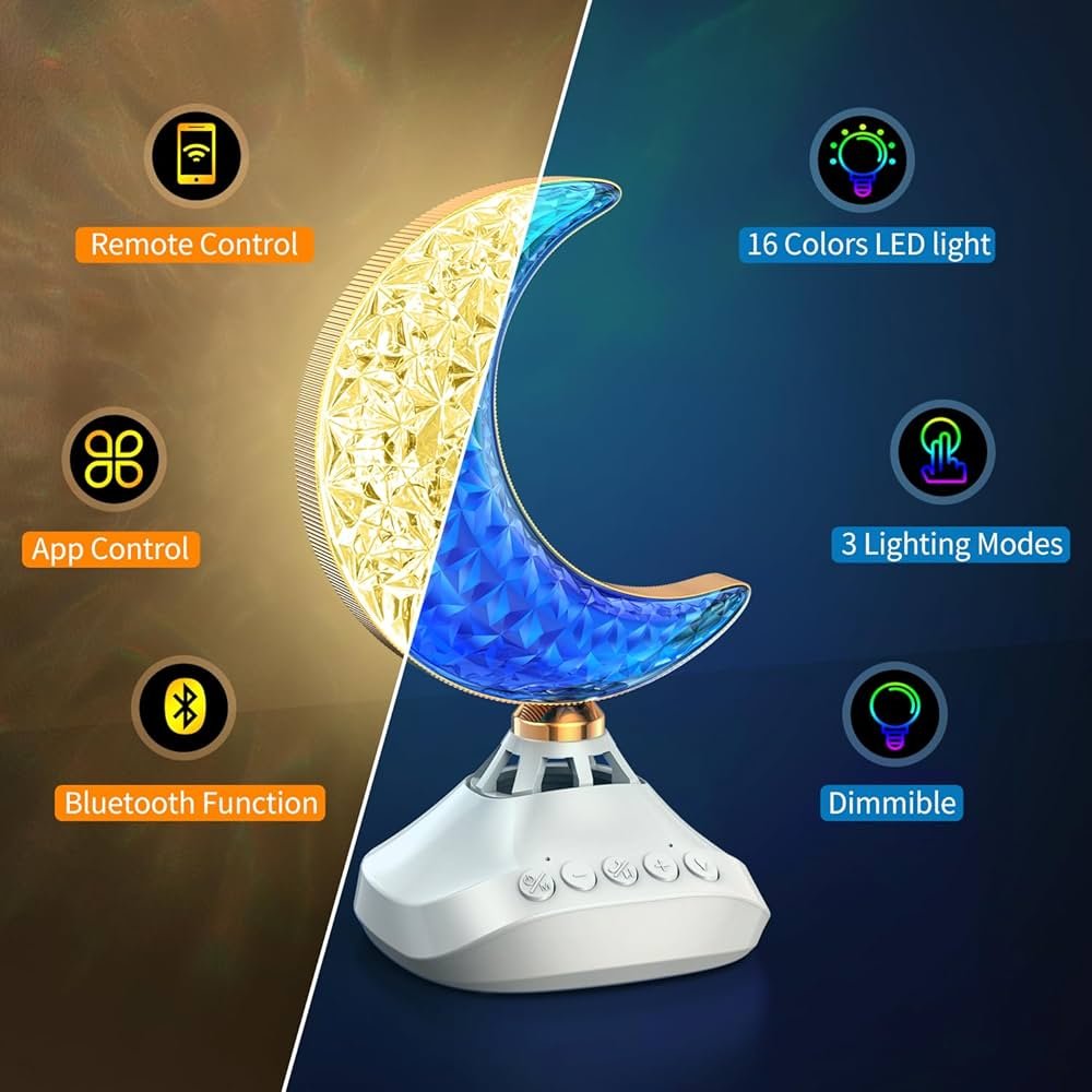 Moon Crescent Quran Speaker – LED Light with Recitation & Azan 🔊🕌