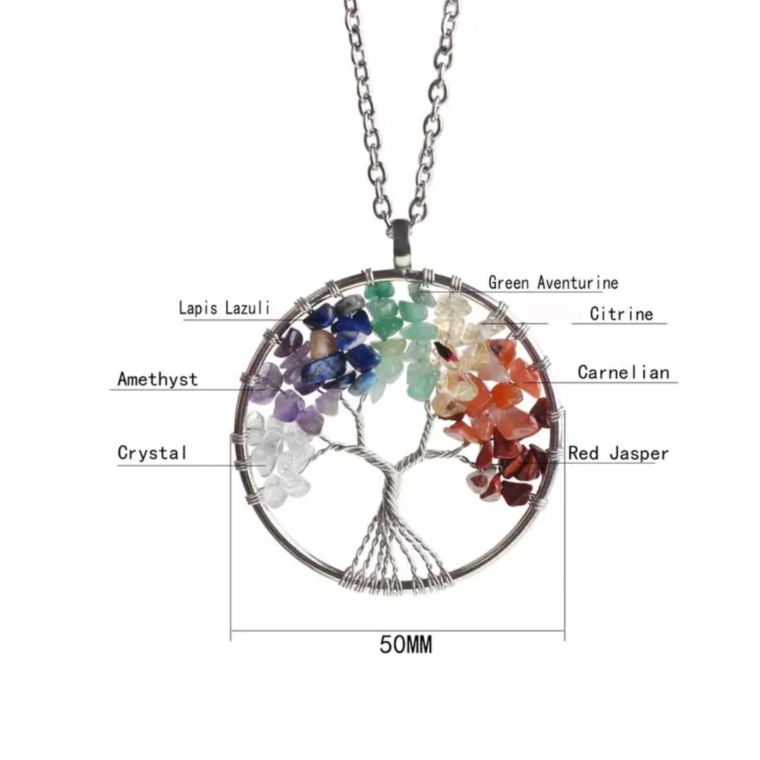 7 Chakra Tree of Life Pendant – Spiritual & Elegant Crystal Necklace ✨ - Image 2