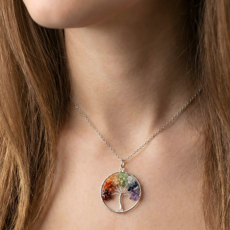 7 Chakra Tree of Life Pendant – Spiritual & Elegant Crystal Necklace ✨ - Image 4