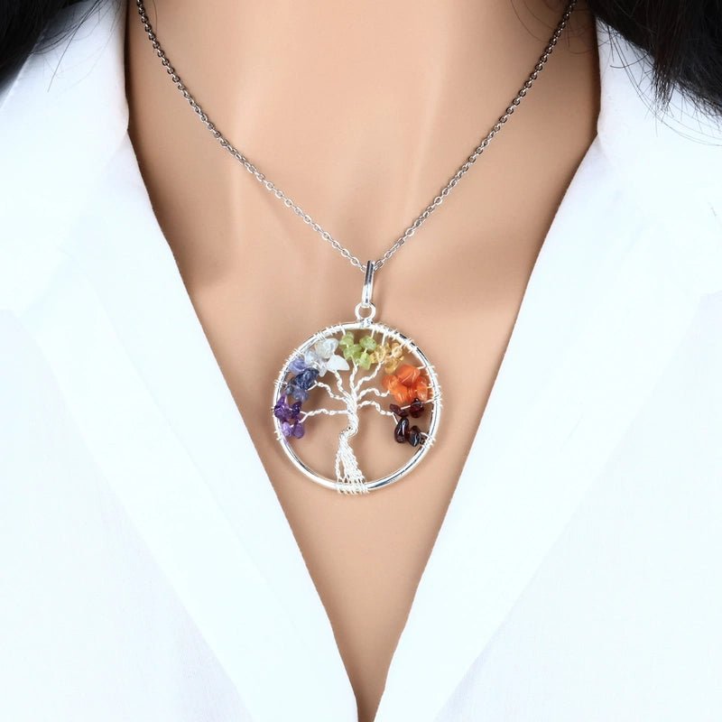 7 Chakra Tree of Life Pendant – Spiritual & Elegant Crystal Necklace ✨ - Image 7