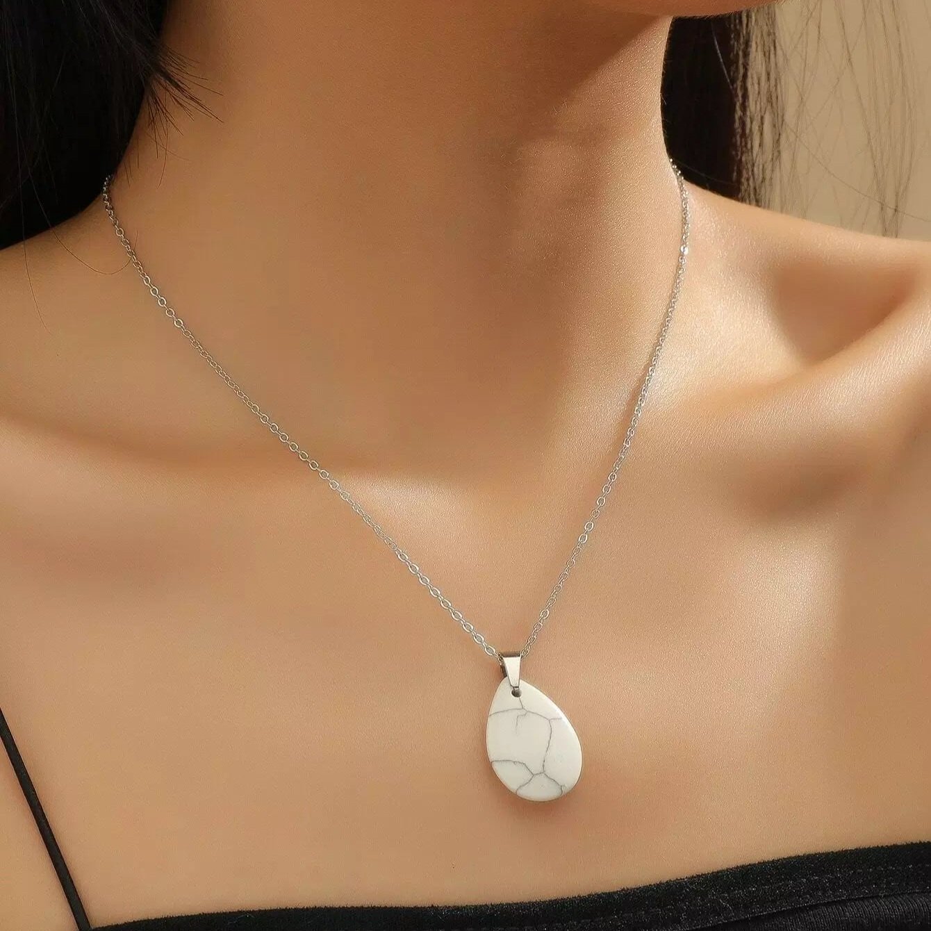 Synthetic Howlite Pendant – Calm & Stylish White Stone Necklace - Image 2