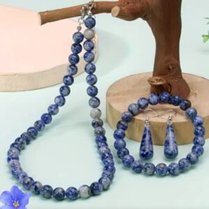 Sodalite-stone-bracelet-necklace-earrings-set